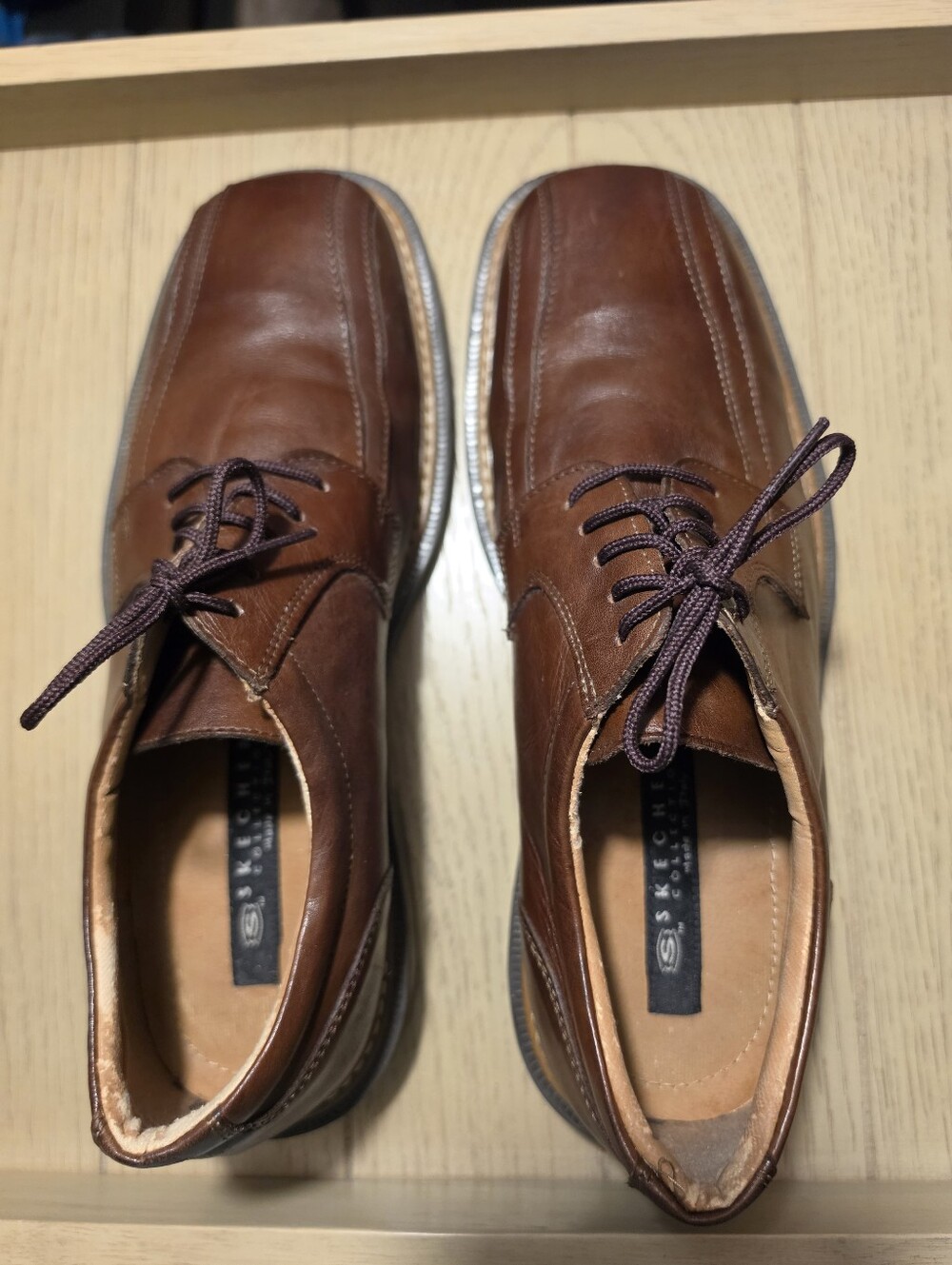 SKECHERS Collection Cities Angel Brown Leather Lace-Up Square Toe Oxfords 10.5
